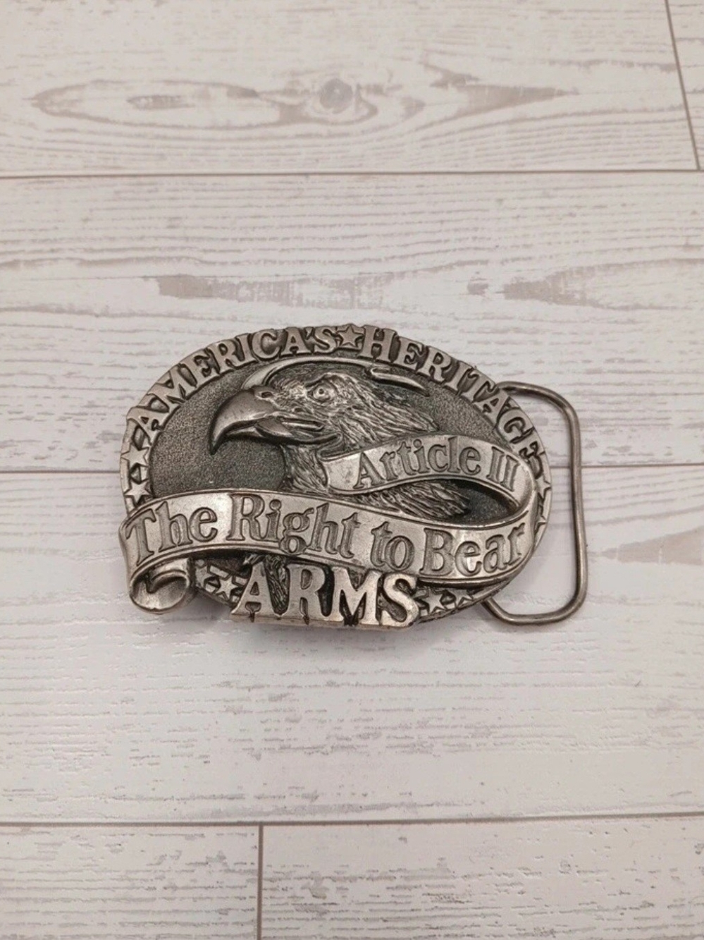 Vintage 1984 Great American Buckle Co Article II Right to Bear Arms Eagle H-1605